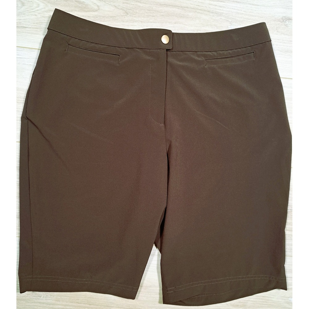 Weekends by Chico's Brown Stretch Bermuda Shorts Size 1.5 Short 32"‎ Waist